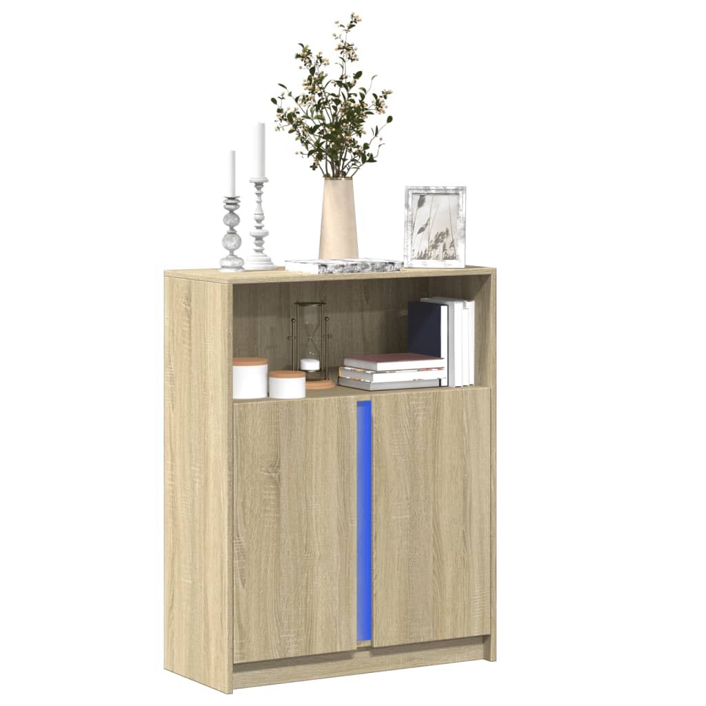 Dressoir met LED 77x34x100 cm bewerkt hout sonoma eikenkleurig is nu te koop bij PeponiXL, paradijselijk wonen!