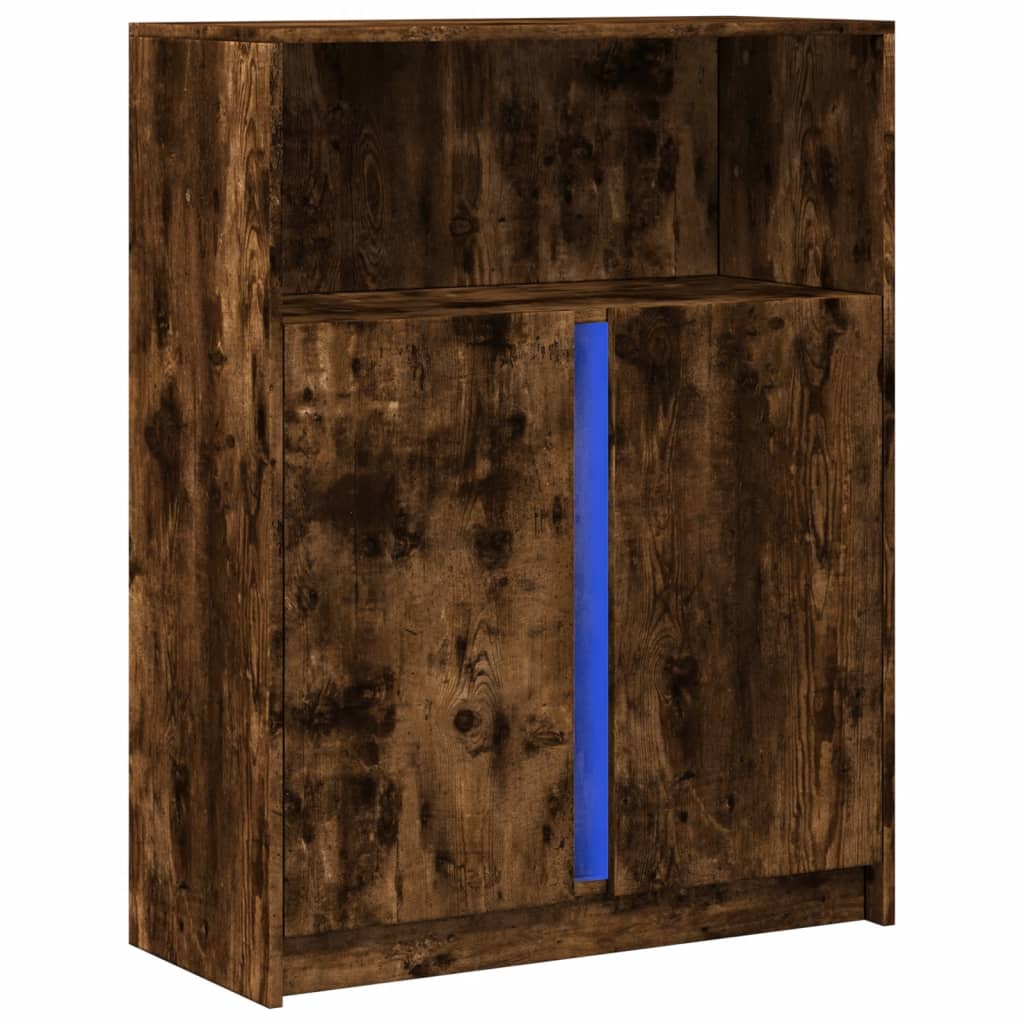 Dressoir met LED 77x34x100 cm bewerkt hout gerookt eikenkleurig is nu te koop bij PeponiXL, paradijselijk wonen!