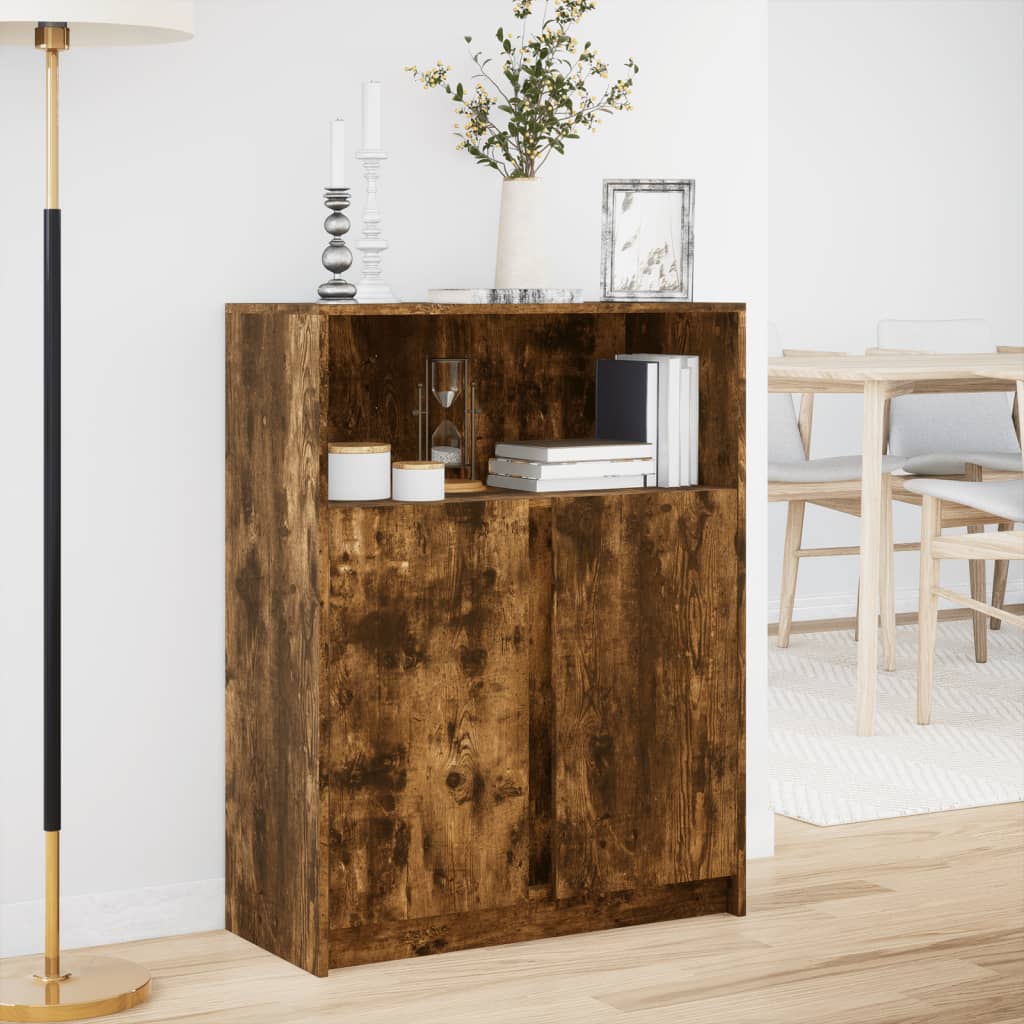 Dressoir met LED 77x34x100 cm bewerkt hout gerookt eikenkleurig is nu te koop bij PeponiXL, paradijselijk wonen!