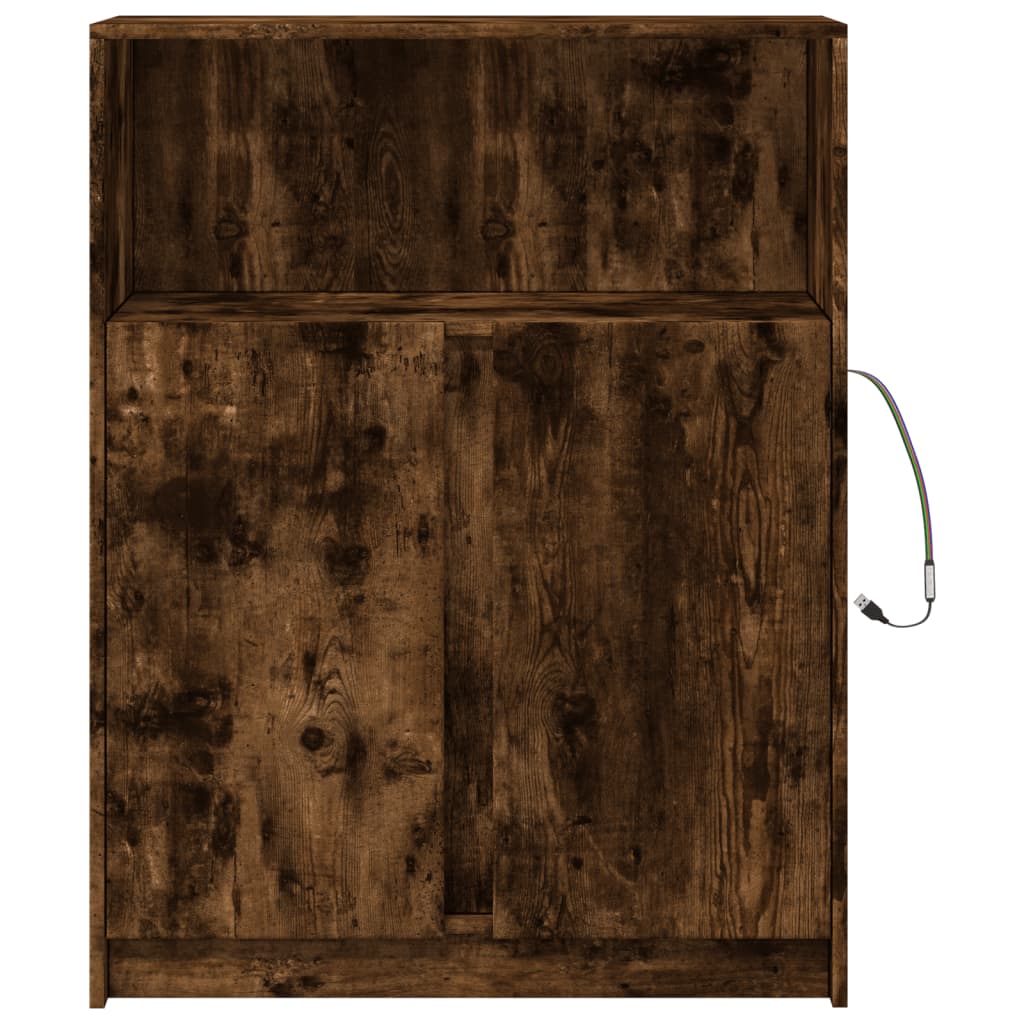 Dressoir met LED 77x34x100 cm bewerkt hout gerookt eikenkleurig is nu te koop bij PeponiXL, paradijselijk wonen!