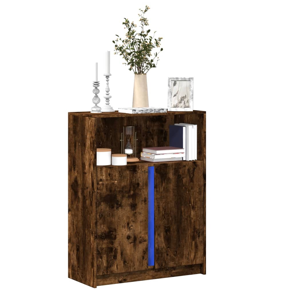 Dressoir met LED 77x34x100 cm bewerkt hout gerookt eikenkleurig is nu te koop bij PeponiXL, paradijselijk wonen!