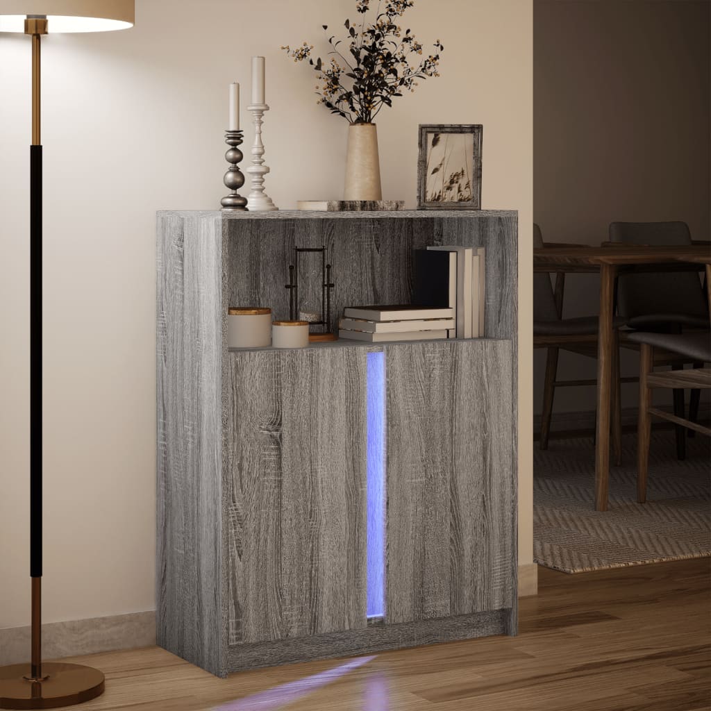 Dressoir met LED 77x34x100 cm bewerkt hout grijs sonoma eiken is nu te koop bij PeponiXL, paradijselijk wonen!