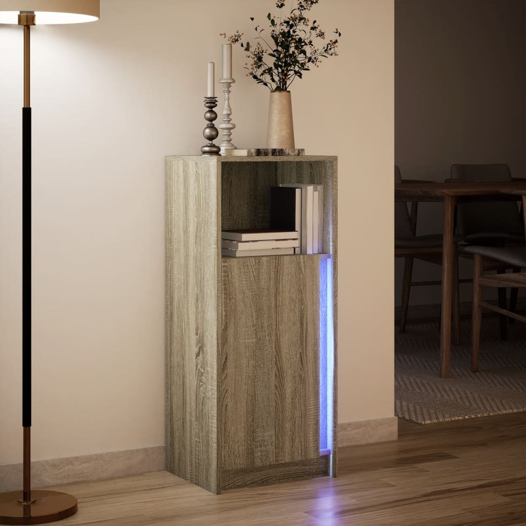Dressoir met LED 42,5x34x100 cm bewerkt hout sonoma eikenkleur is nu te koop bij PeponiXL, paradijselijk wonen!