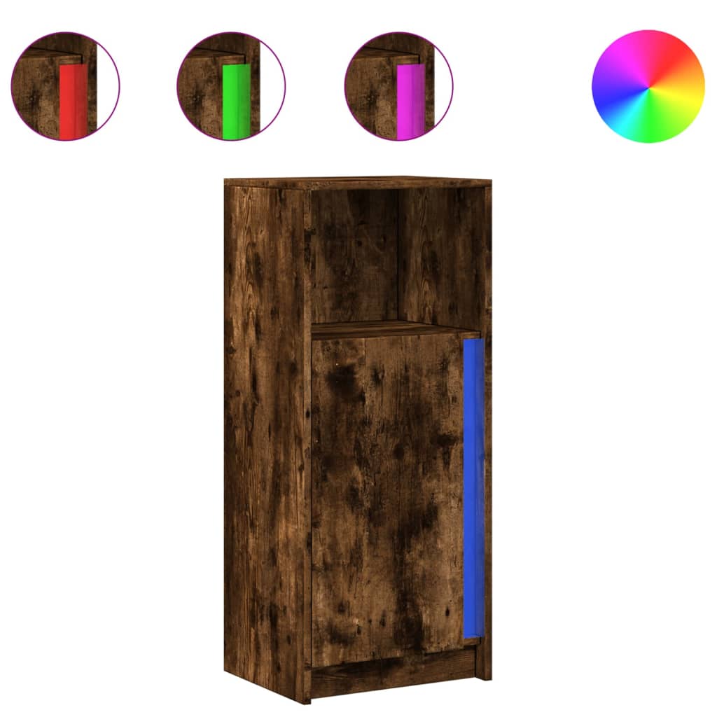 Dressoir met LED 42,5x34x100 cm bewerkt hout gerookt eikenkleur is nu te koop bij PeponiXL, paradijselijk wonen!