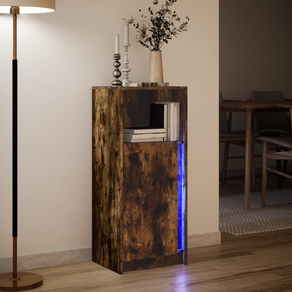 Dressoir met LED 42,5x34x100 cm bewerkt hout gerookt eikenkleur is nu te koop bij PeponiXL, paradijselijk wonen!