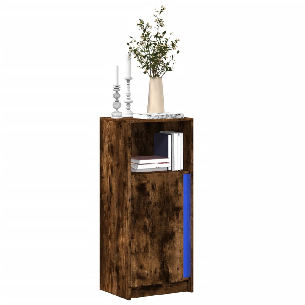 Dressoir met LED 42,5x34x100 cm bewerkt hout gerookt eikenkleur is nu te koop bij PeponiXL, paradijselijk wonen!
