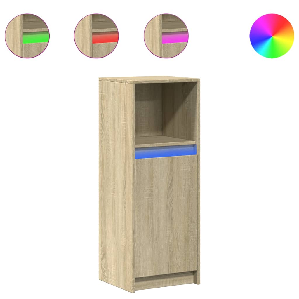 Dressoir met LED 38x34x100 cm bewerkt hout sonoma eikenkleurig is nu te koop bij PeponiXL, paradijselijk wonen!