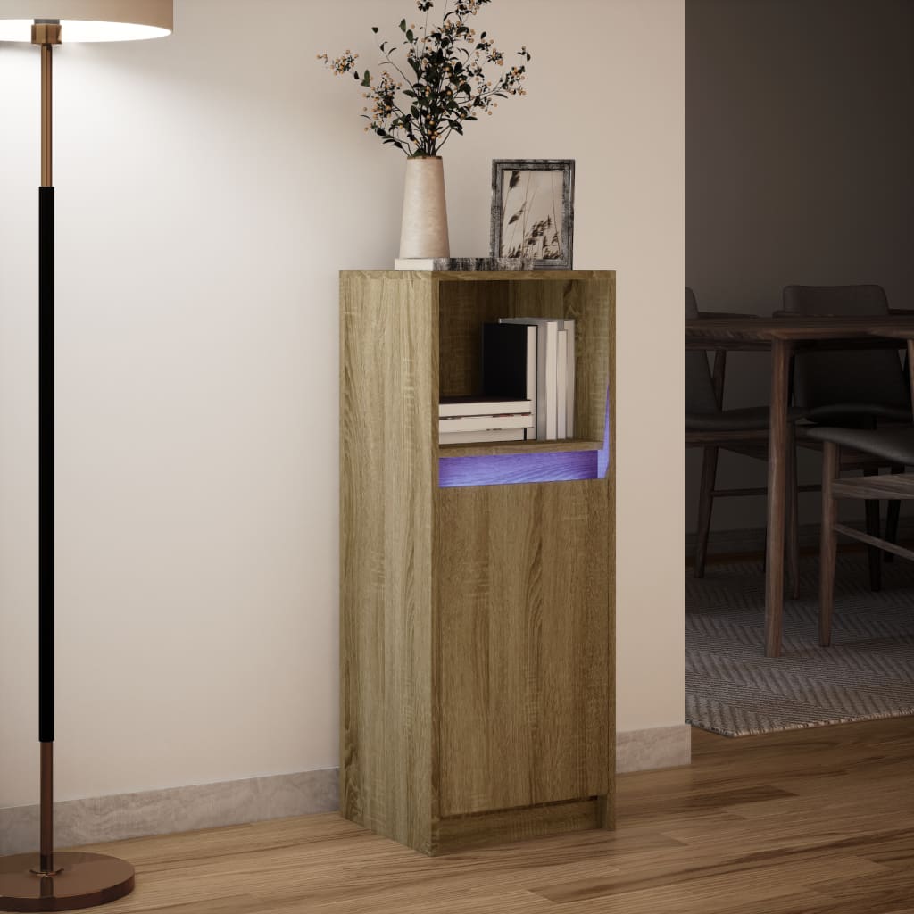 Dressoir met LED 38x34x100 cm bewerkt hout sonoma eikenkleurig is nu te koop bij PeponiXL, paradijselijk wonen!