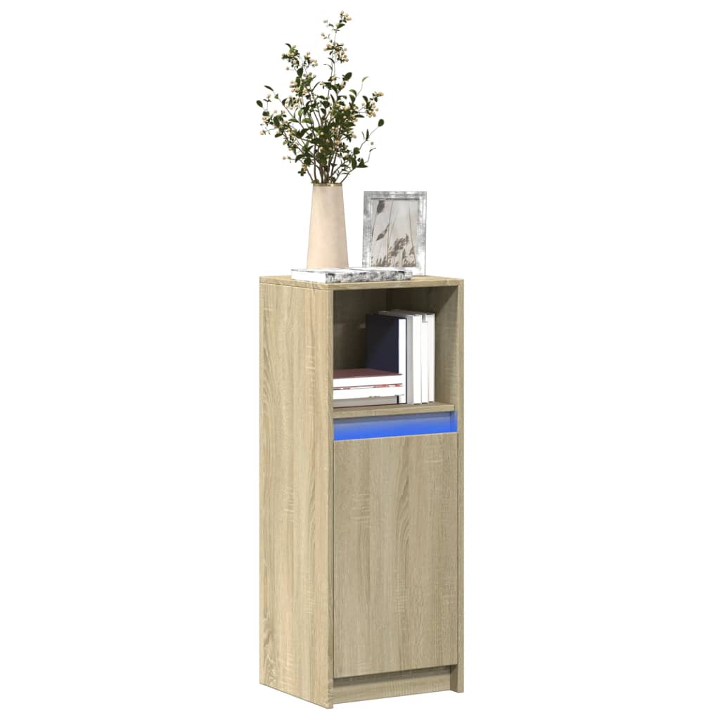 Dressoir met LED 38x34x100 cm bewerkt hout sonoma eikenkleurig is nu te koop bij PeponiXL, paradijselijk wonen!