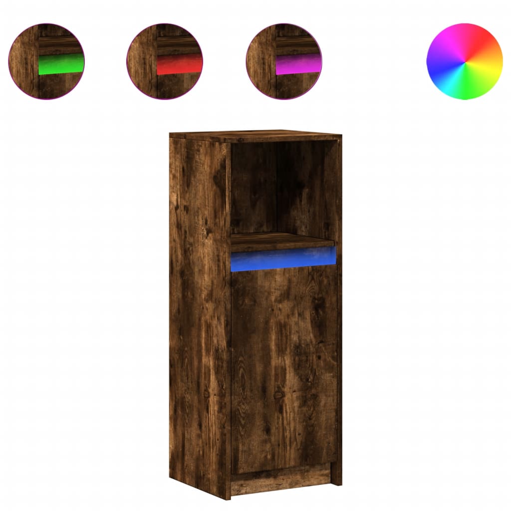 Dressoir met LED 38x34x100 cm bewerkt hout gerookt eikenkleurig is nu te koop bij PeponiXL, paradijselijk wonen!