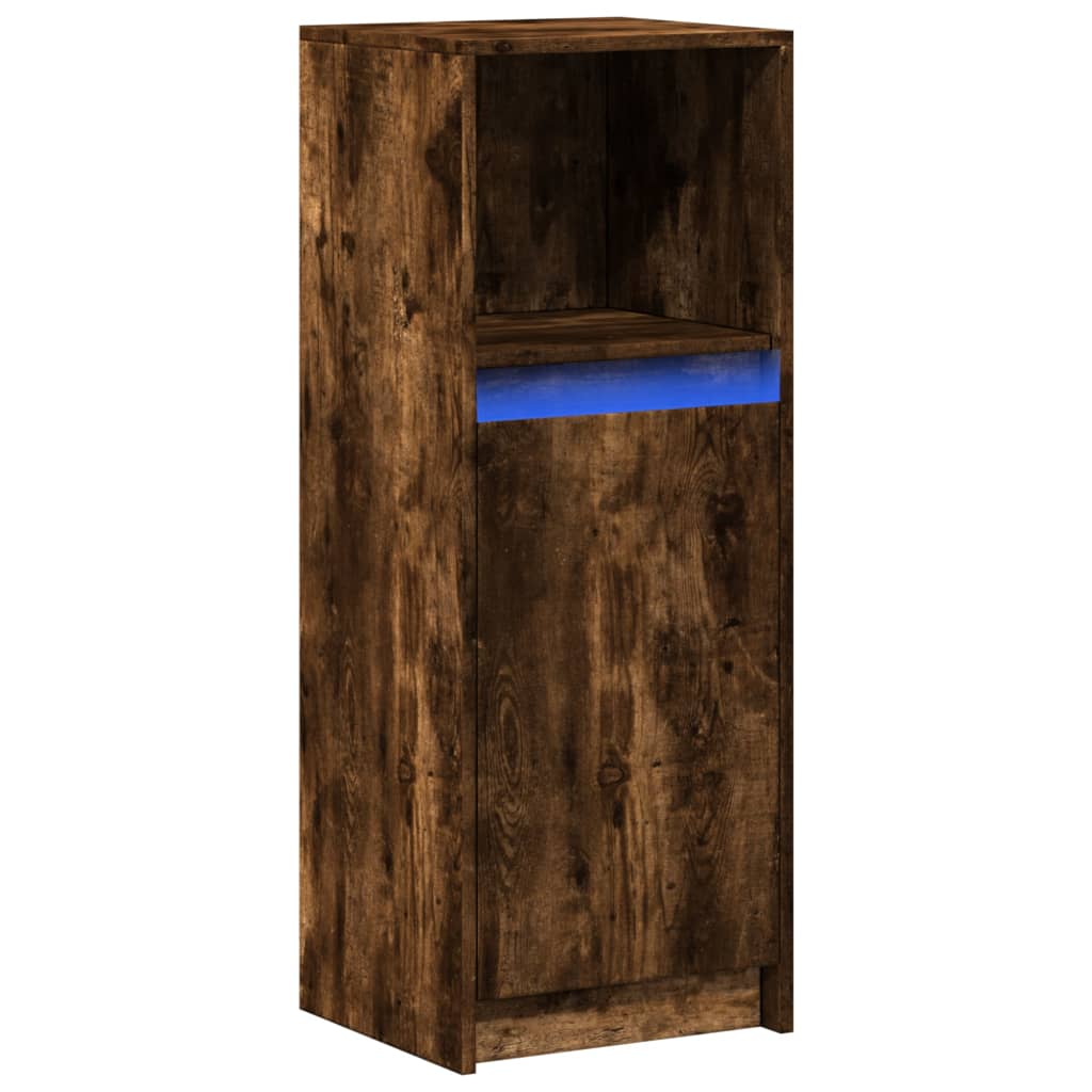 Dressoir met LED 38x34x100 cm bewerkt hout gerookt eikenkleurig is nu te koop bij PeponiXL, paradijselijk wonen!
