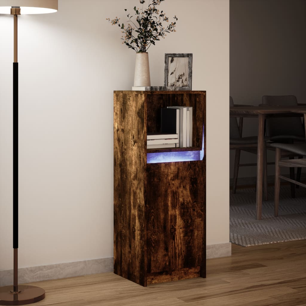 Dressoir met LED 38x34x100 cm bewerkt hout gerookt eikenkleurig is nu te koop bij PeponiXL, paradijselijk wonen!