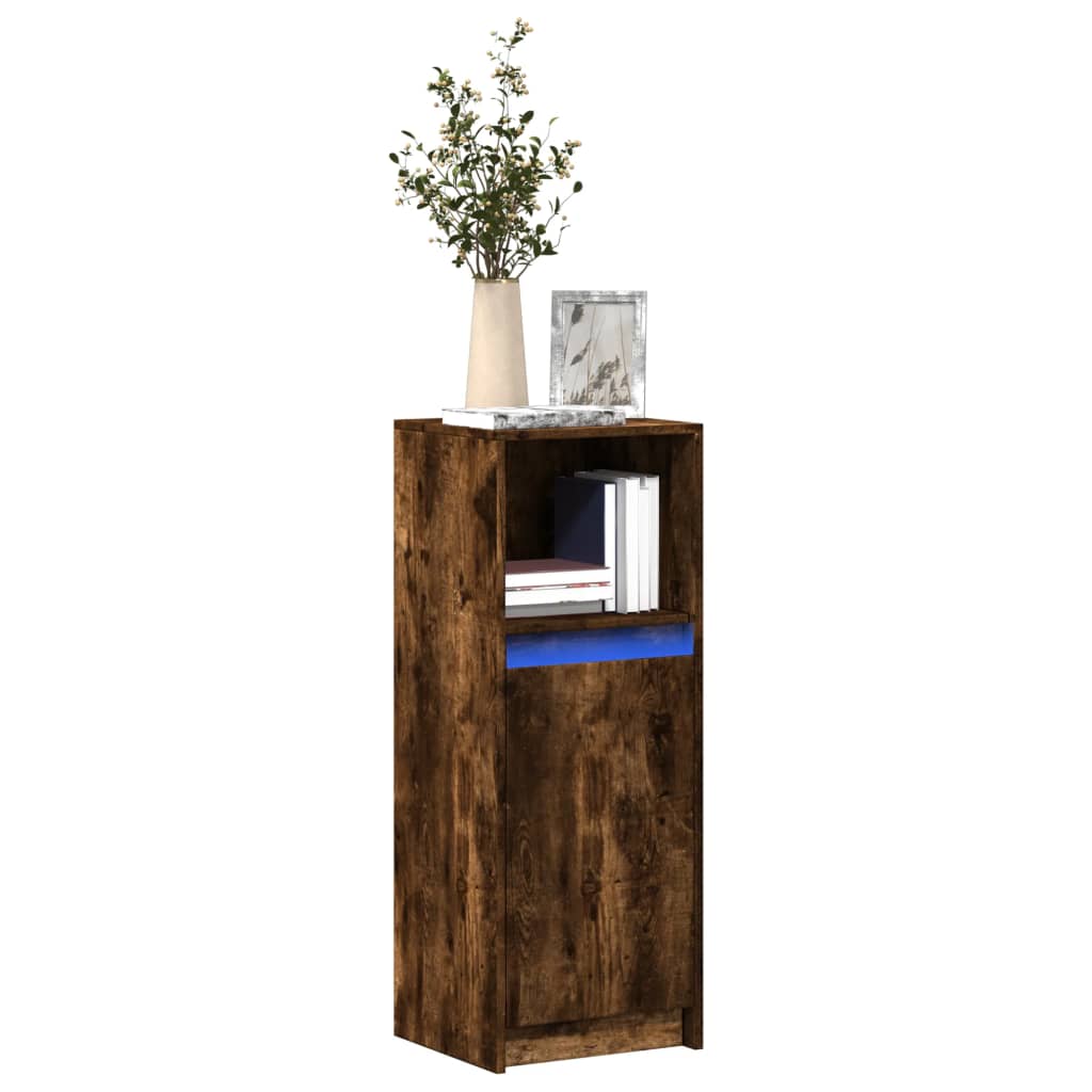 Dressoir met LED 38x34x100 cm bewerkt hout gerookt eikenkleurig is nu te koop bij PeponiXL, paradijselijk wonen!