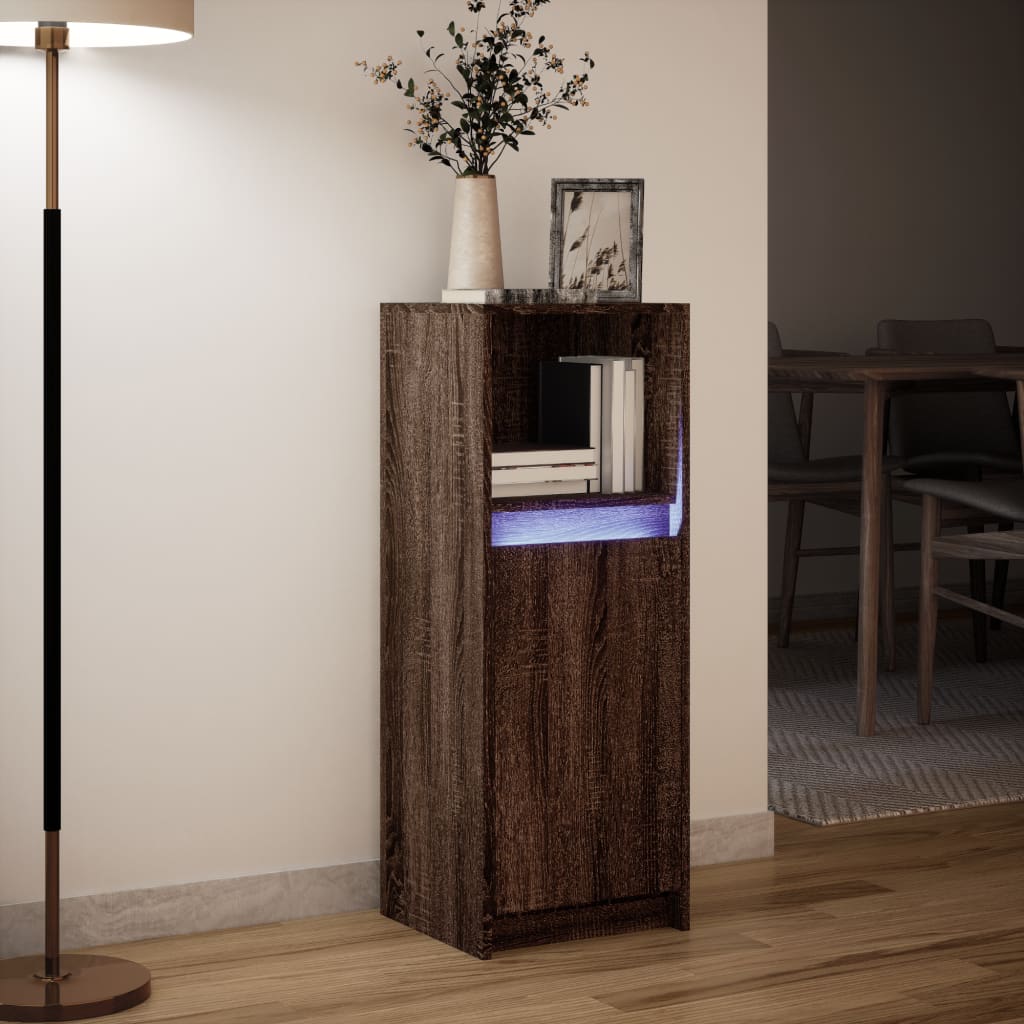 Dressoir met LED 38x34x100 cm bewerkt hout bruin eikenkleur is nu te koop bij PeponiXL, paradijselijk wonen!