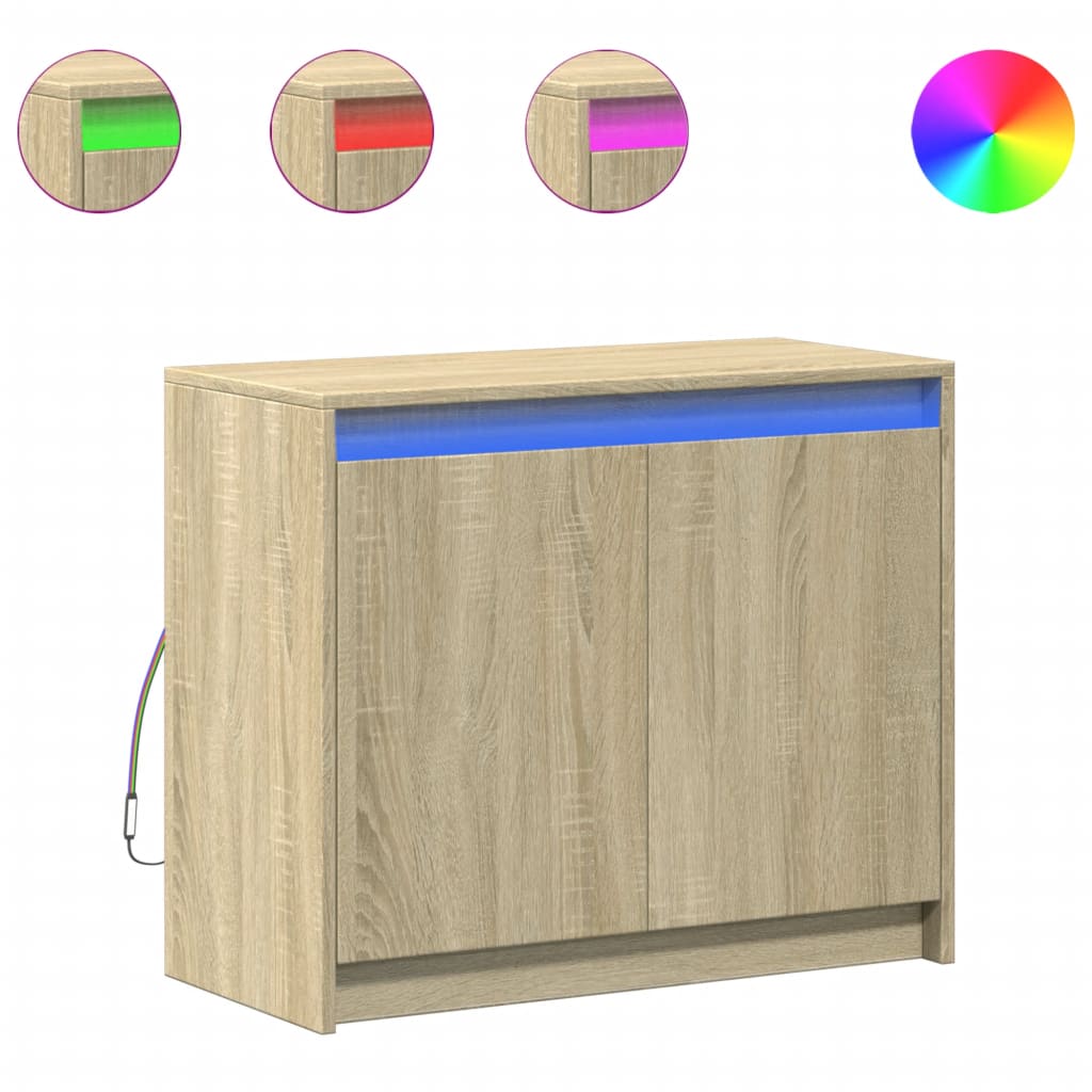 Dressoir met LED 72x34x61 cm bewerkt hout sonoma eikenkleurig is nu te koop bij PeponiXL, paradijselijk wonen!