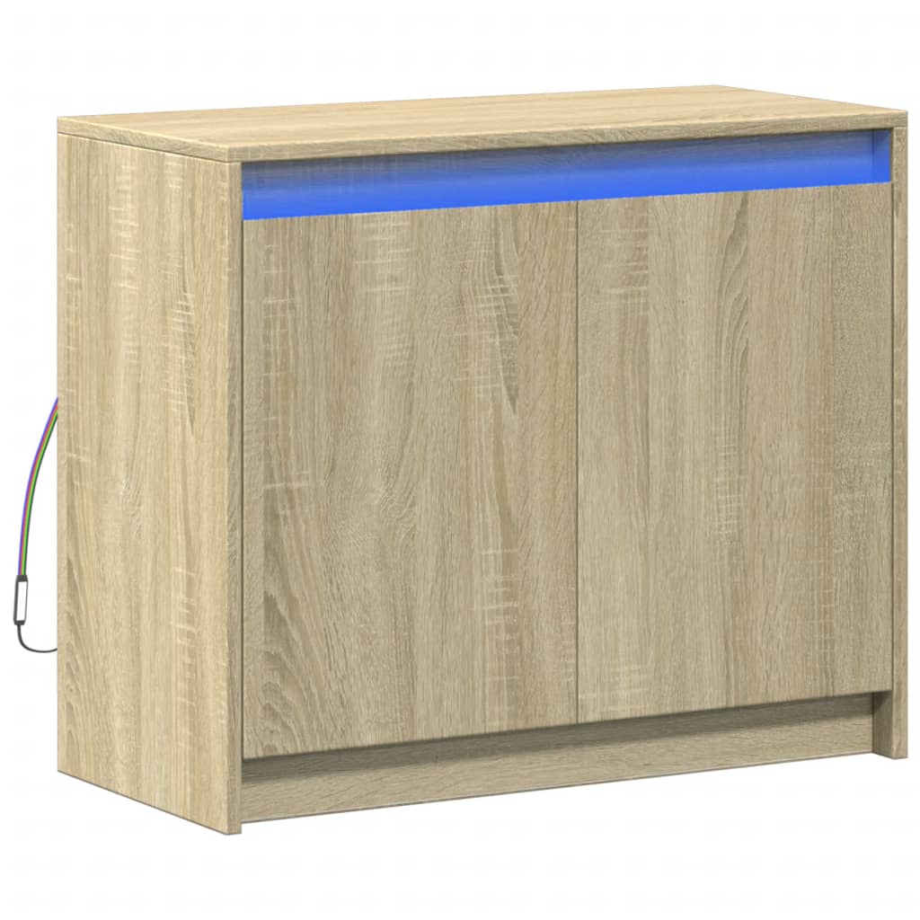 Dressoir met LED 72x34x61 cm bewerkt hout sonoma eikenkleurig is nu te koop bij PeponiXL, paradijselijk wonen!