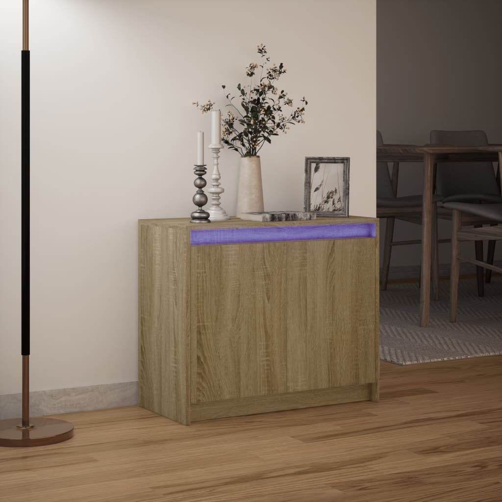 Dressoir met LED 72x34x61 cm bewerkt hout sonoma eikenkleurig is nu te koop bij PeponiXL, paradijselijk wonen!
