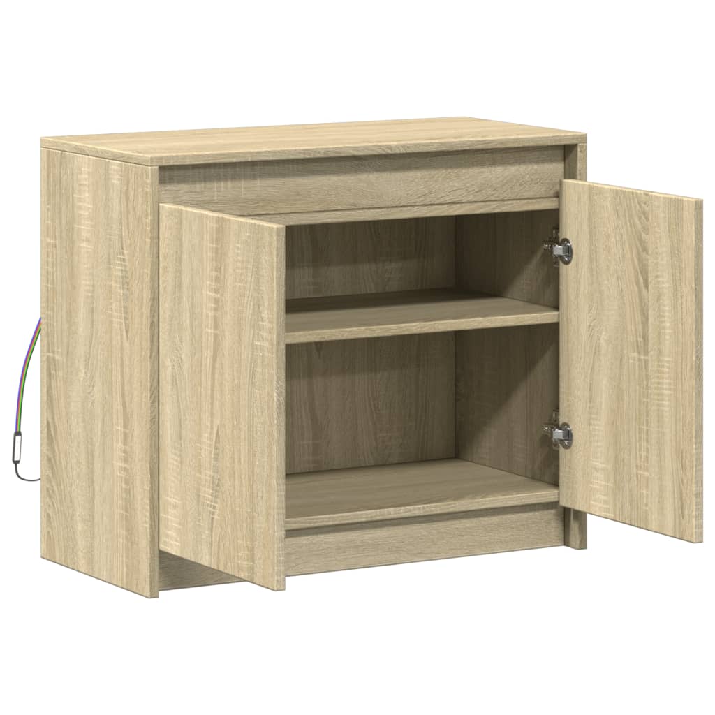 Dressoir met LED 72x34x61 cm bewerkt hout sonoma eikenkleurig is nu te koop bij PeponiXL, paradijselijk wonen!