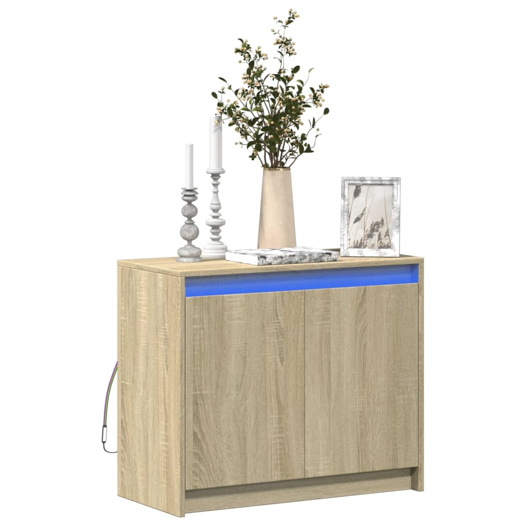 Dressoir met LED 72x34x61 cm bewerkt hout sonoma eikenkleurig is nu te koop bij PeponiXL, paradijselijk wonen!