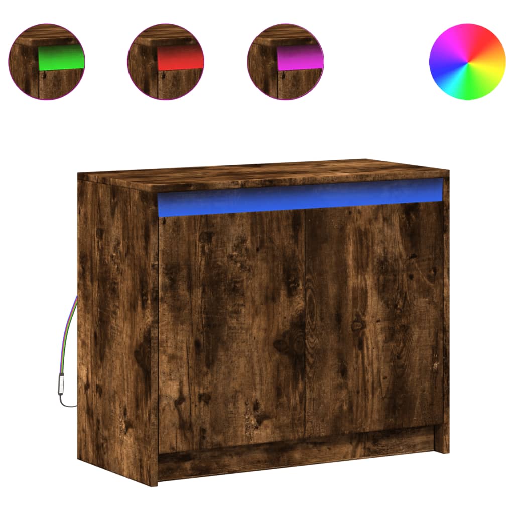 Dressoir met LED 72x34x61 cm bewerkt hout gerookt eikenkleurig is nu te koop bij PeponiXL, paradijselijk wonen!