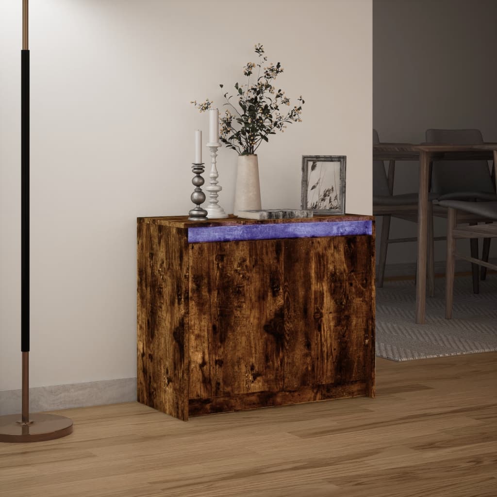 Dressoir met LED 72x34x61 cm bewerkt hout gerookt eikenkleurig is nu te koop bij PeponiXL, paradijselijk wonen!