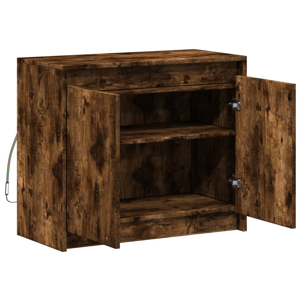 Dressoir met LED 72x34x61 cm bewerkt hout gerookt eikenkleurig is nu te koop bij PeponiXL, paradijselijk wonen!