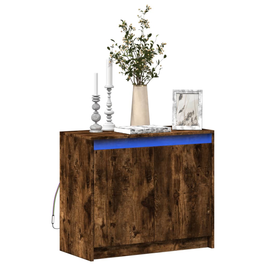 Dressoir met LED 72x34x61 cm bewerkt hout gerookt eikenkleurig is nu te koop bij PeponiXL, paradijselijk wonen!