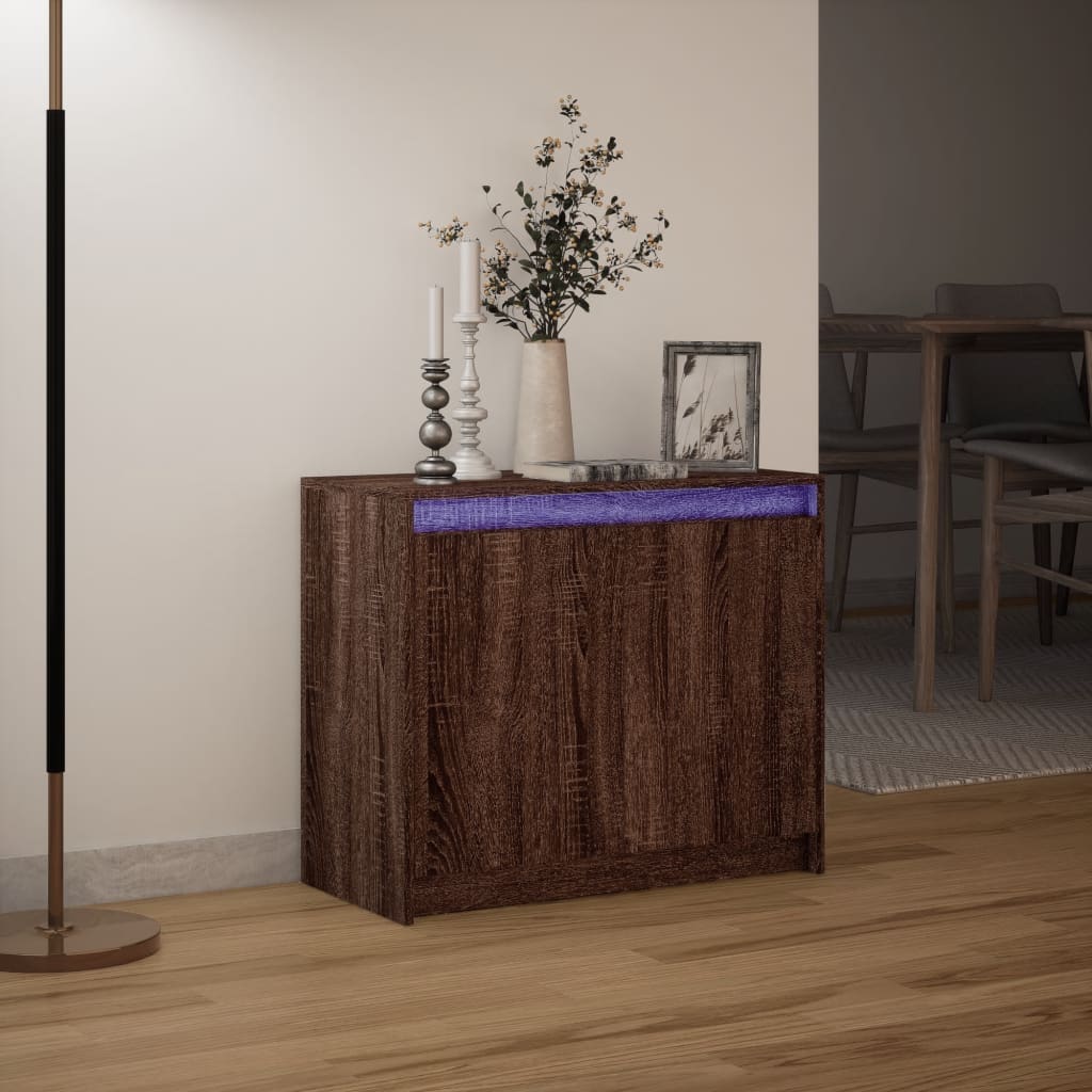 Dressoir met LED 72x34x61 cm bewerkt hout bruin eikenkleur is nu te koop bij PeponiXL, paradijselijk wonen!