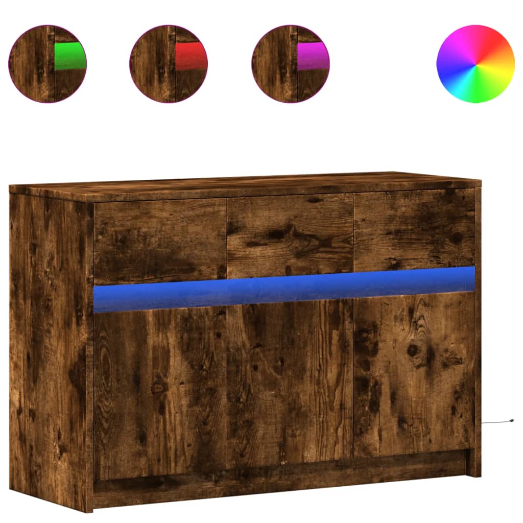 Tv-meubel met LED 91x34x61 cm bewerkt hout gerookt eikenkleur is nu te koop bij PeponiXL, paradijselijk wonen!