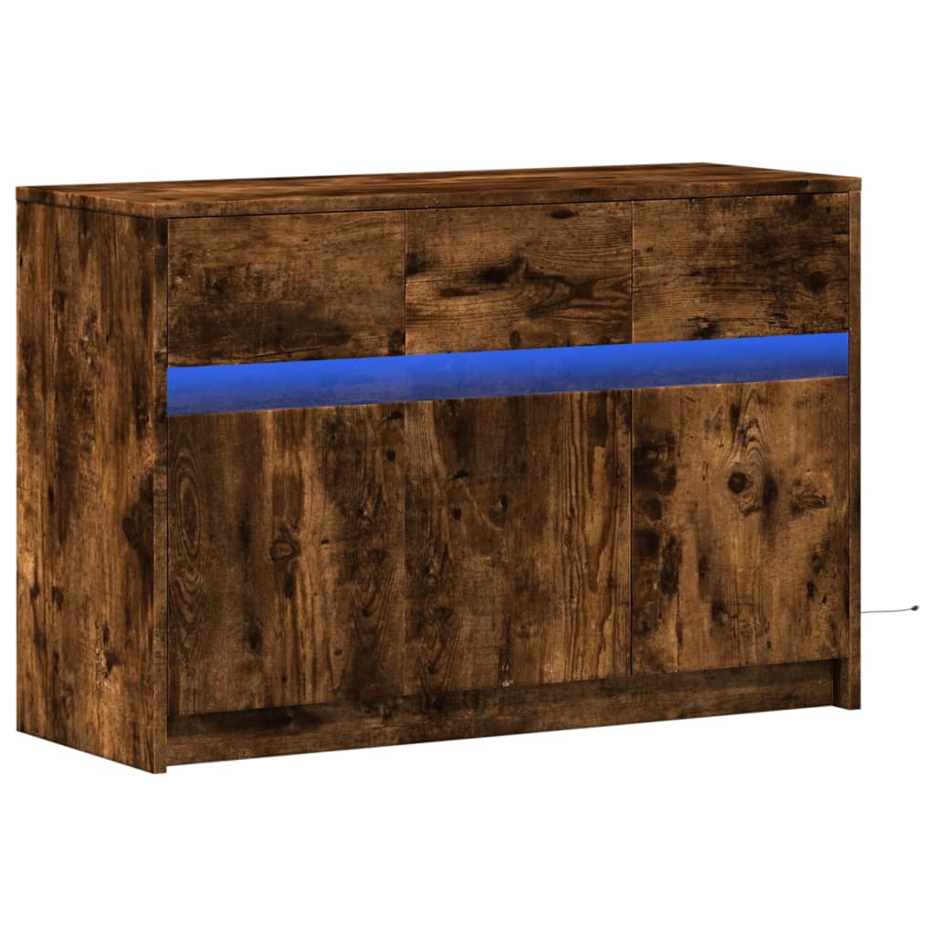 Tv-meubel met LED 91x34x61 cm bewerkt hout gerookt eikenkleur is nu te koop bij PeponiXL, paradijselijk wonen!