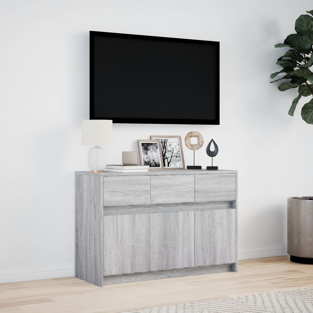 Tv-meubel met LED 91x34x61 cm bewerkt hout grijs sonoma eiken is nu te koop bij PeponiXL, paradijselijk wonen!