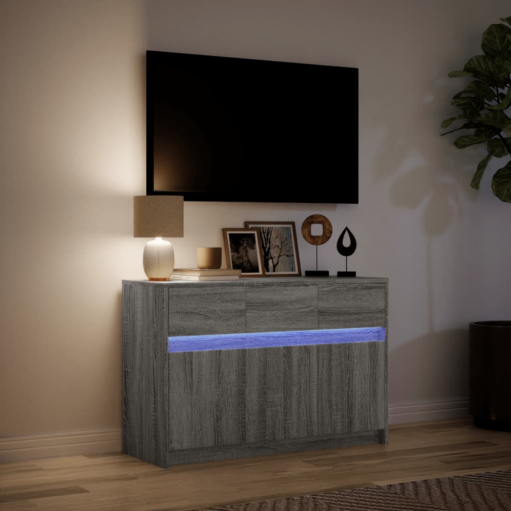 Tv-meubel met LED 91x34x61 cm bewerkt hout grijs sonoma eiken is nu te koop bij PeponiXL, paradijselijk wonen!