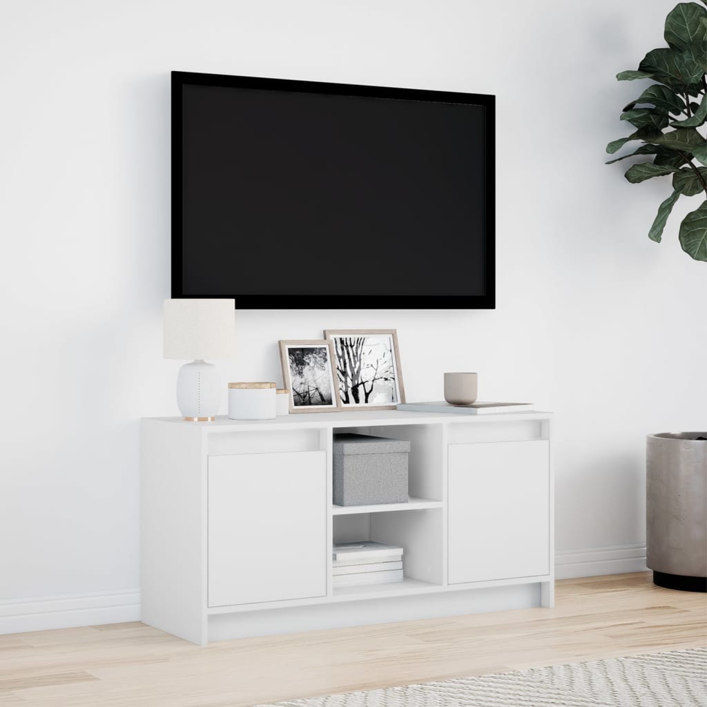 Tv-meubel met LED 100x34x50 cm bewerkt hout wit is nu te koop bij PeponiXL, paradijselijk wonen!