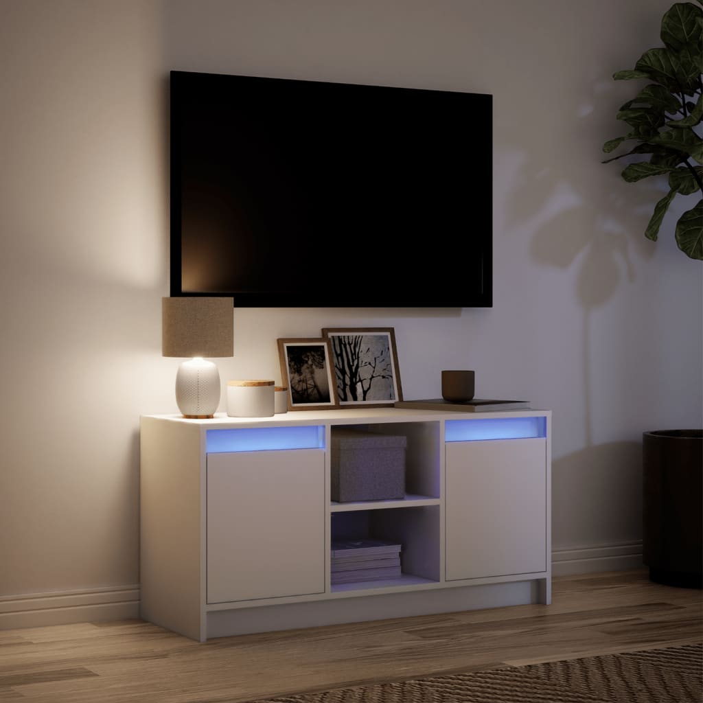 Tv-meubel met LED 100x34x50 cm bewerkt hout wit is nu te koop bij PeponiXL, paradijselijk wonen!