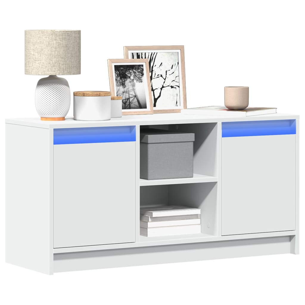 Tv-meubel met LED 100x34x50 cm bewerkt hout wit is nu te koop bij PeponiXL, paradijselijk wonen!