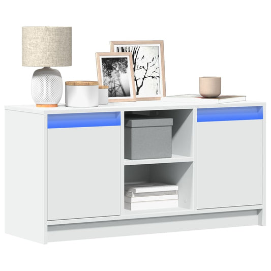 Tv-meubel met LED 100x34x50 cm bewerkt hout wit is nu te koop bij PeponiXL, paradijselijk wonen!