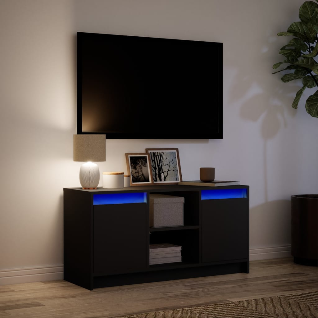 Tv-meubel met LED 100x34x50 cm bewerkt hout zwart is nu te koop bij PeponiXL, paradijselijk wonen!