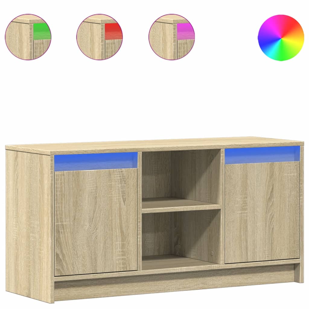Tv-meubel met LED 100x34x50 cm bewerkt hout sonoma eikenkleurig is nu te koop bij PeponiXL, paradijselijk wonen!