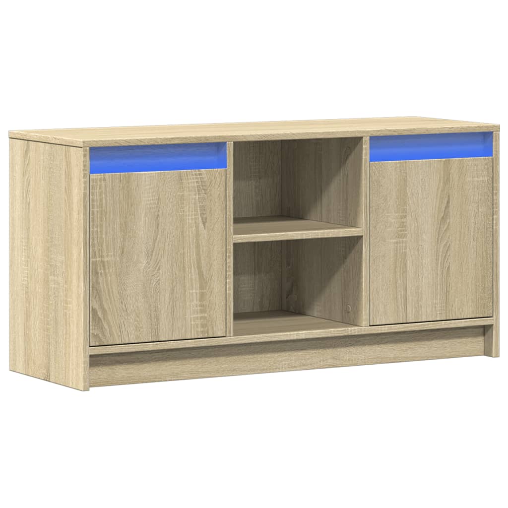 Tv-meubel met LED 100x34x50 cm bewerkt hout sonoma eikenkleurig is nu te koop bij PeponiXL, paradijselijk wonen!