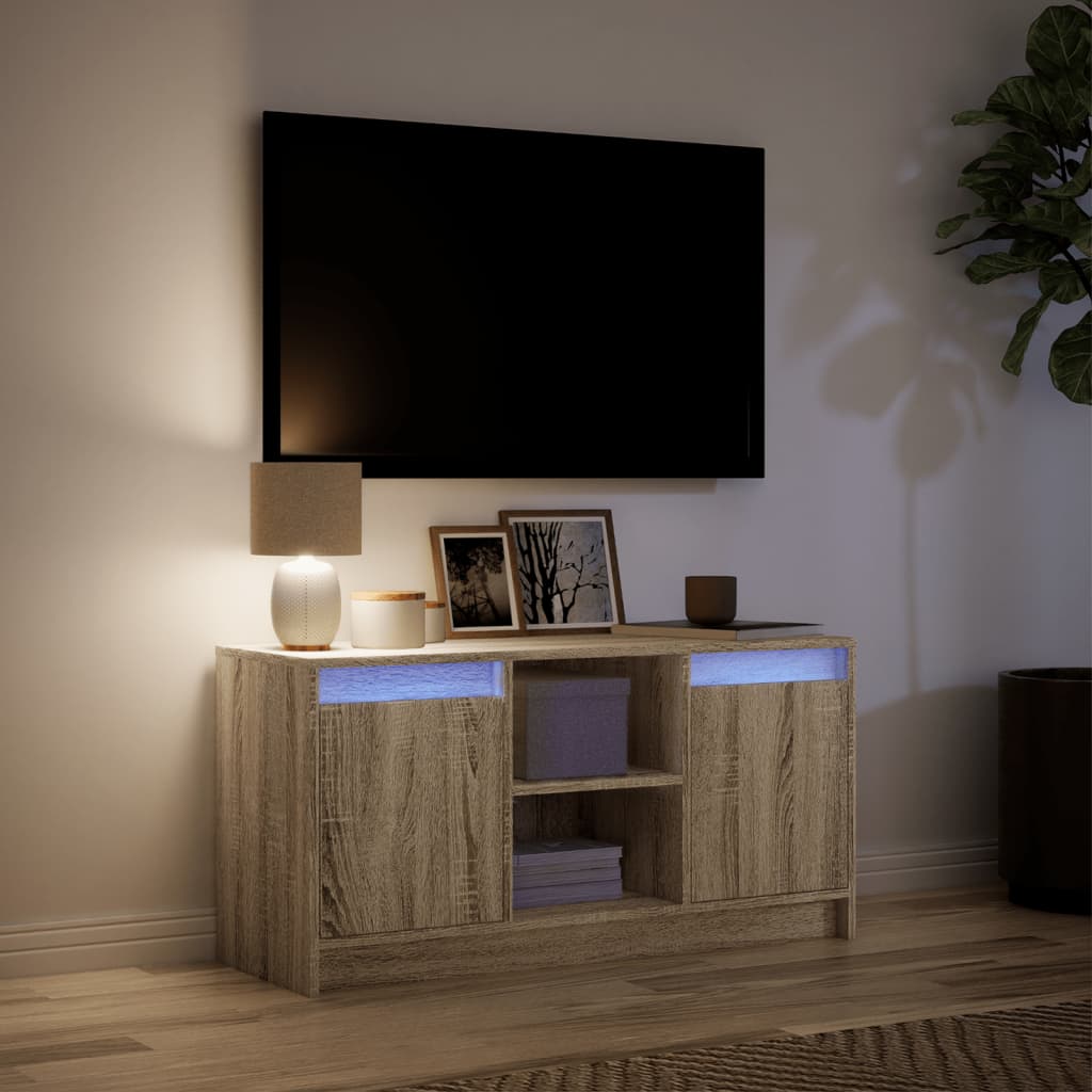 Tv-meubel met LED 100x34x50 cm bewerkt hout sonoma eikenkleurig is nu te koop bij PeponiXL, paradijselijk wonen!