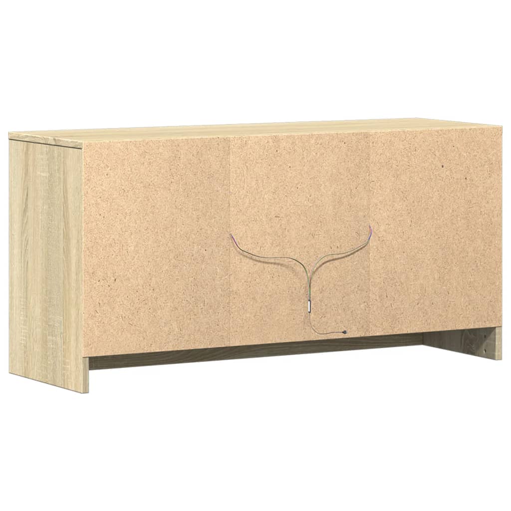 Tv-meubel met LED 100x34x50 cm bewerkt hout sonoma eikenkleurig is nu te koop bij PeponiXL, paradijselijk wonen!