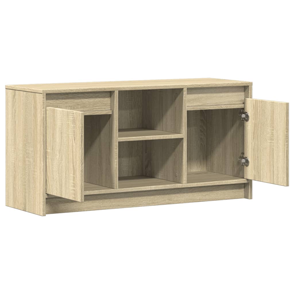 Tv-meubel met LED 100x34x50 cm bewerkt hout sonoma eikenkleurig is nu te koop bij PeponiXL, paradijselijk wonen!