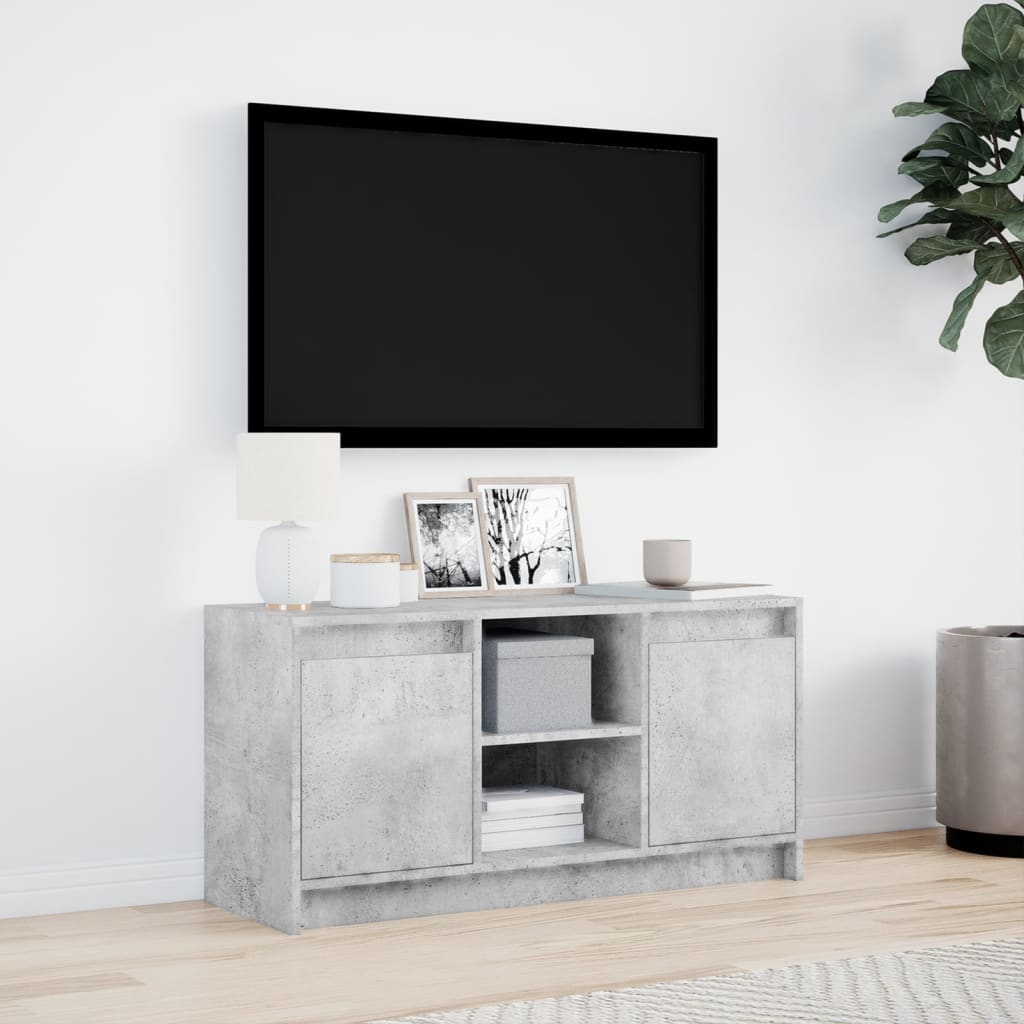 Tv-meubel met LED 100x34x50 cm bewerkt hout betongrijs is nu te koop bij PeponiXL, paradijselijk wonen!