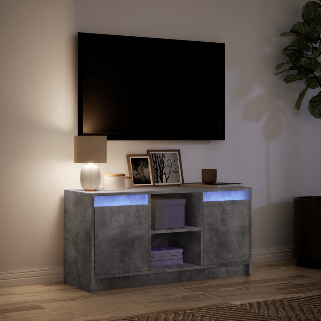 Tv-meubel met LED 100x34x50 cm bewerkt hout betongrijs is nu te koop bij PeponiXL, paradijselijk wonen!