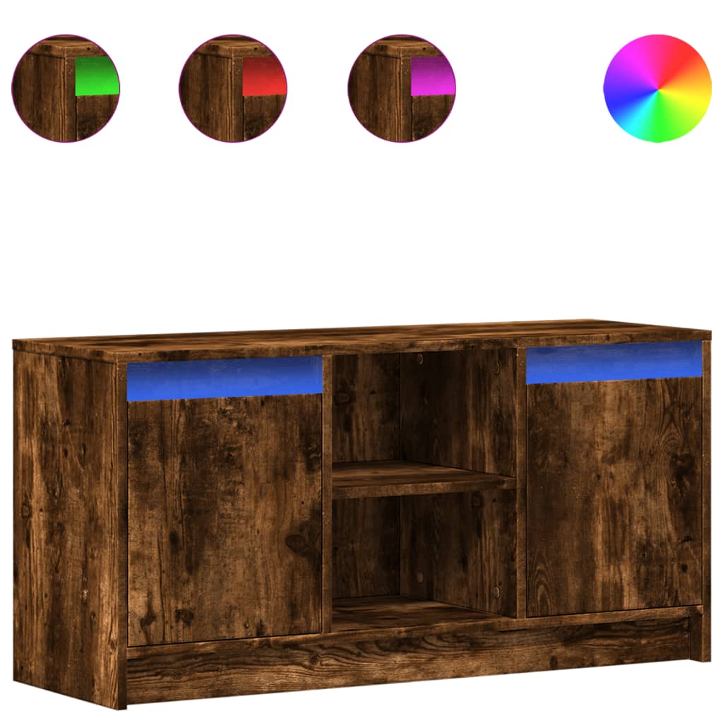 Tv-meubel met LED 100x34x50 cm bewerkt hout gerookt eikenkleur is nu te koop bij PeponiXL, paradijselijk wonen!