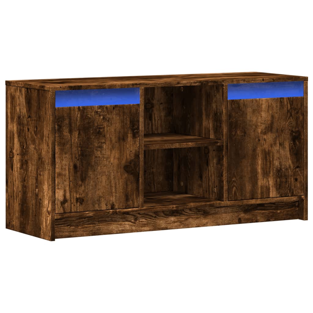 Tv-meubel met LED 100x34x50 cm bewerkt hout gerookt eikenkleur is nu te koop bij PeponiXL, paradijselijk wonen!