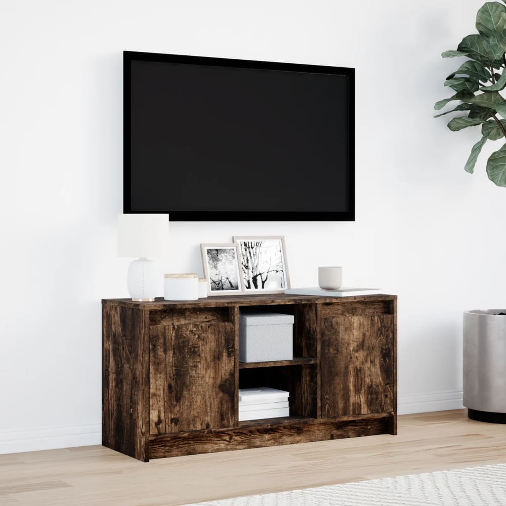Tv-meubel met LED 100x34x50 cm bewerkt hout gerookt eikenkleur is nu te koop bij PeponiXL, paradijselijk wonen!