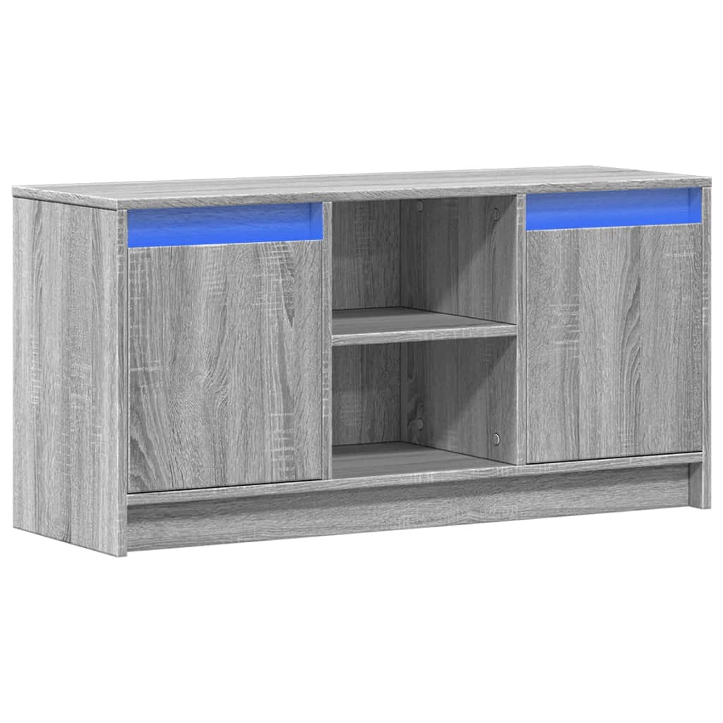 Tv-meubel met LED 100x34x50 cm bewerkt hout grijs sonoma eiken is nu te koop bij PeponiXL, paradijselijk wonen!
