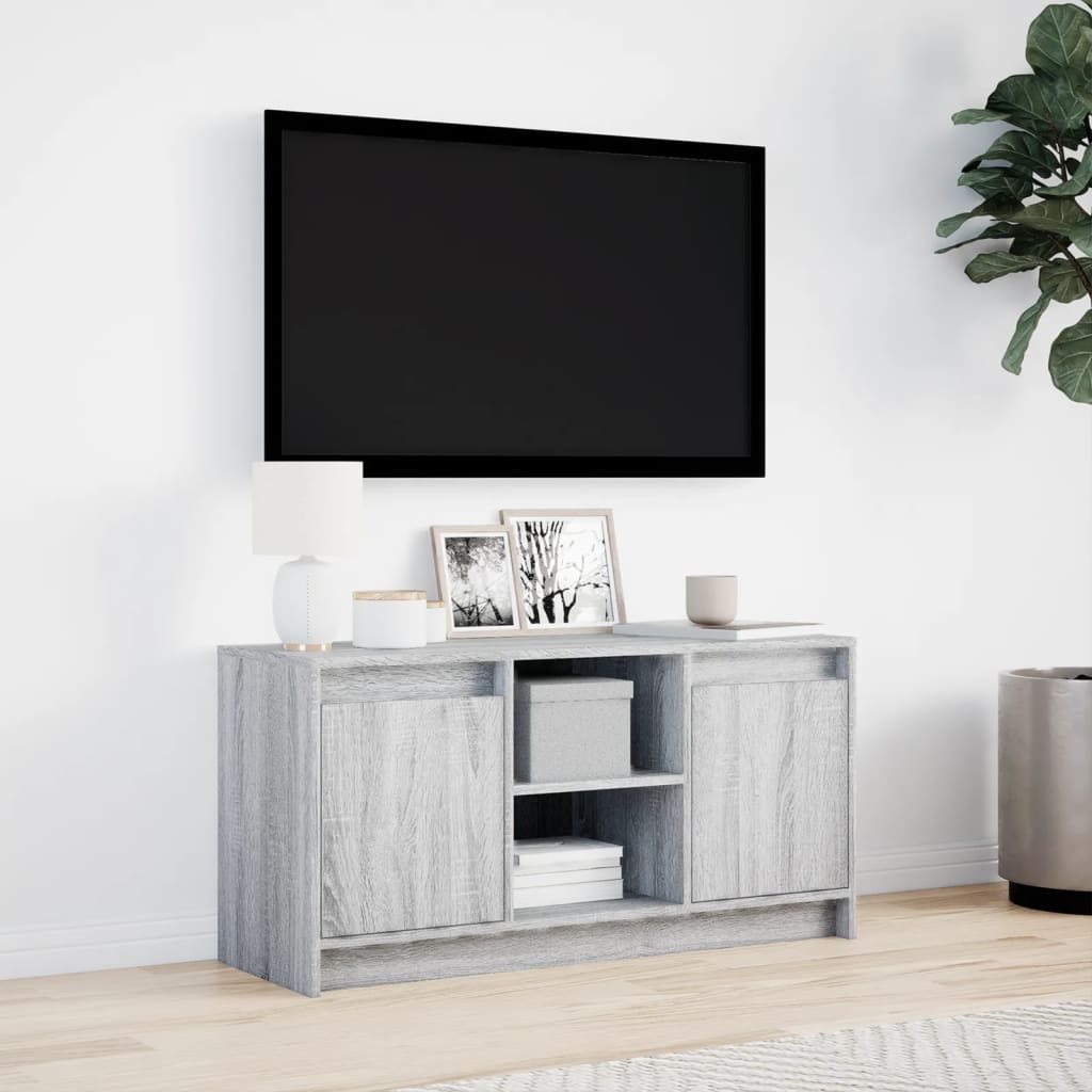 Tv-meubel met LED 100x34x50 cm bewerkt hout grijs sonoma eiken is nu te koop bij PeponiXL, paradijselijk wonen!