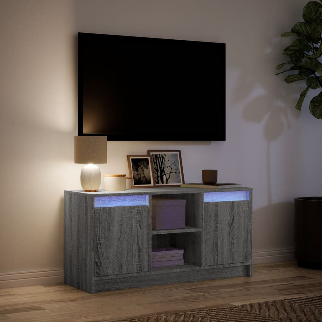 Tv-meubel met LED 100x34x50 cm bewerkt hout grijs sonoma eiken is nu te koop bij PeponiXL, paradijselijk wonen!